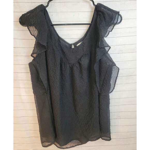 MAEVE FLUTTER RUFFLE CRINKLE SHEER IN BLACK, SZ 10P - Picture 1 of 13